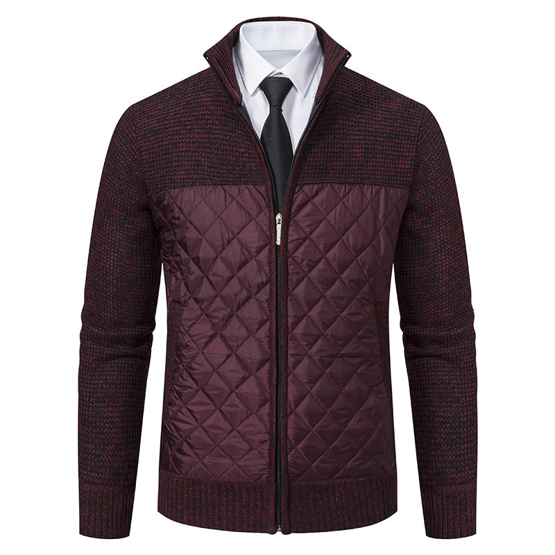 Herren nan gesteppte Hybrid-Strickjacke mit diamantsteppung, Stehkragen, isolierendem Thermofutter und Reißverschluss EB