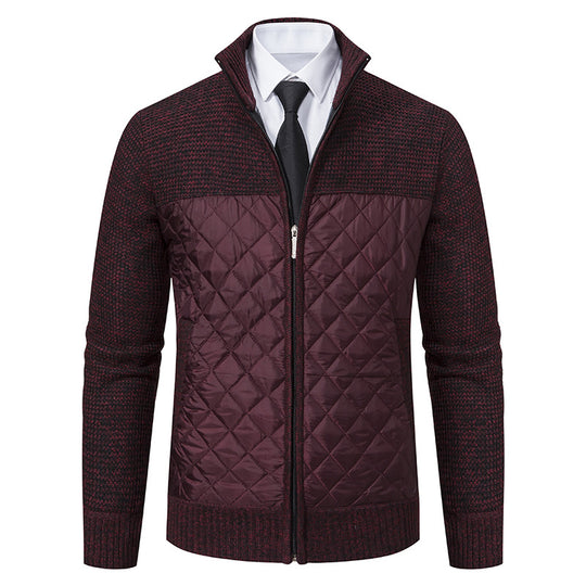 Herren nan gesteppte Hybrid-Strickjacke mit diamantsteppung, Stehkragen, isolierendem Thermofutter und Reißverschluss EB