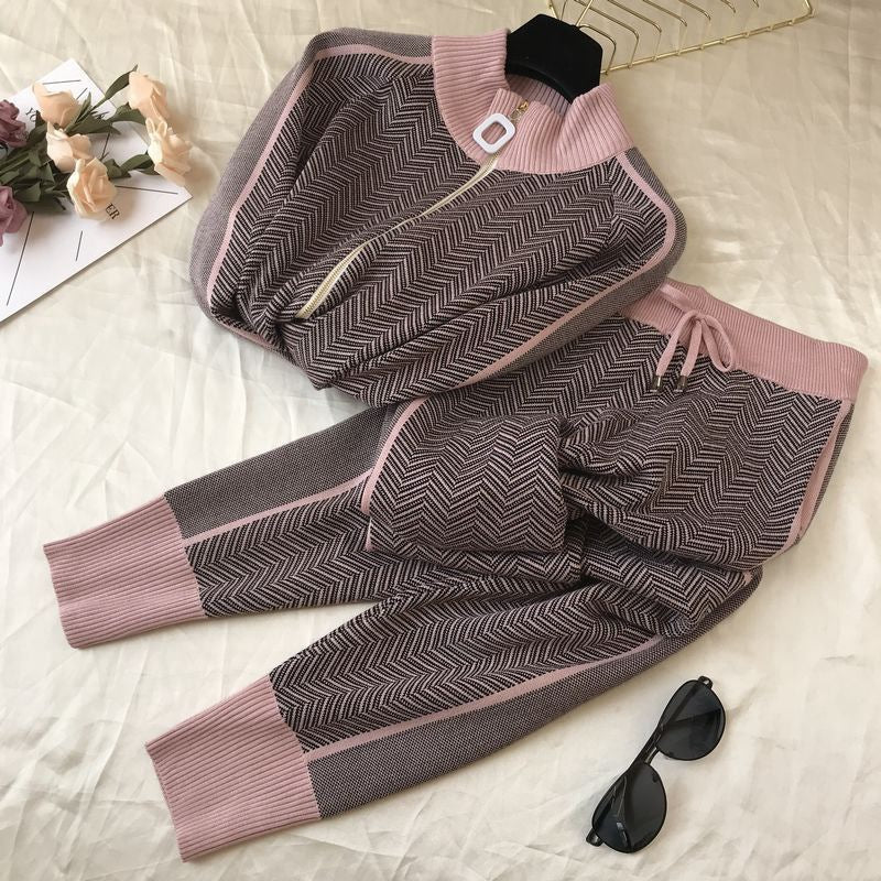 Damen Freizeitliche Strickjacke und Jogginghose Set EB