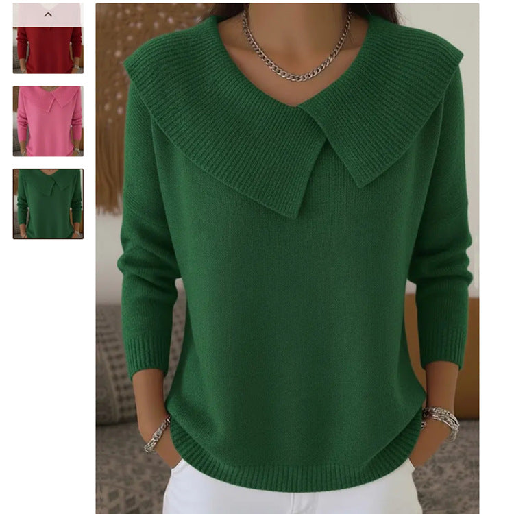 Damen nan grobgestrickter Pullover mit übergroßem Matrosenkragen und gerippten Abschlüssen EB