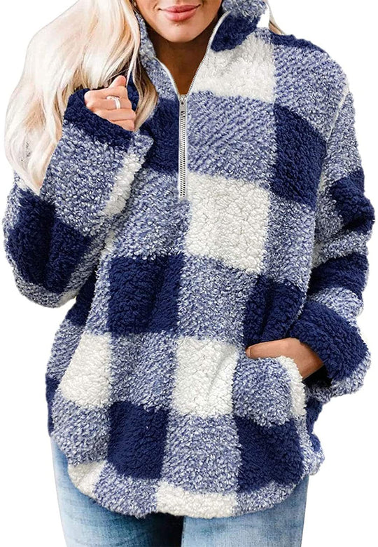 Damen gemütlicher Fleece-Pullover mit hochgeschlossenem Kragen EB