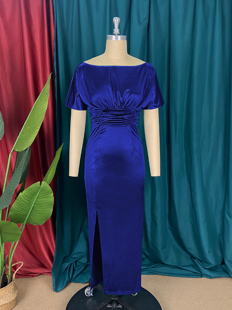 Damen Elegantes Maxikleid mit raffinierter Drapierung und hohem Schlitz EB
