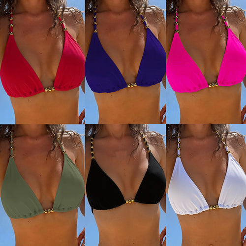 Damen Triangel-Bikini mit goldenen Akzenten und verstellbaren Trägern EB