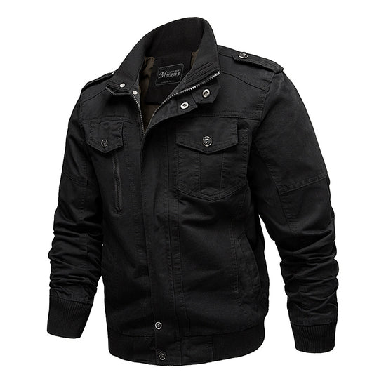 Herren nan robuste Canvas-Fieldjacke mit Stehkragen, Epauletten und multifunktionalen Taschen EB