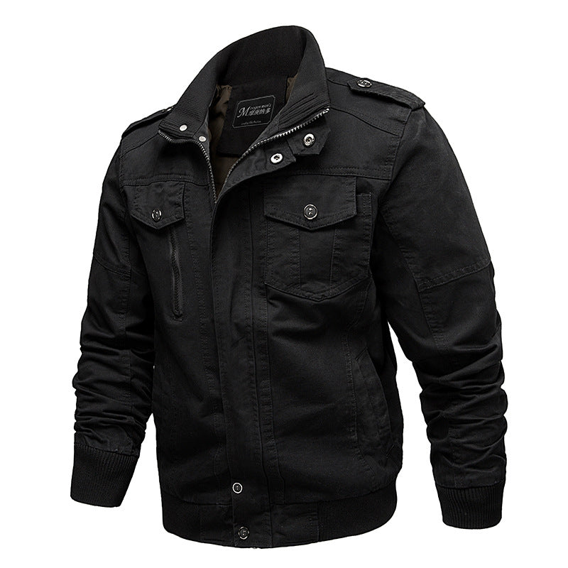 Herren  robuste Canvas-Fieldjacke mit Stehkragen, Epauletten und multifunktionalen Taschen EB