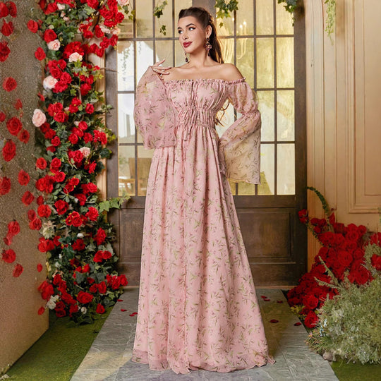 Damen Off-Shoulder Maxikleid mit fließendem Schnitt und floralem Design EB
