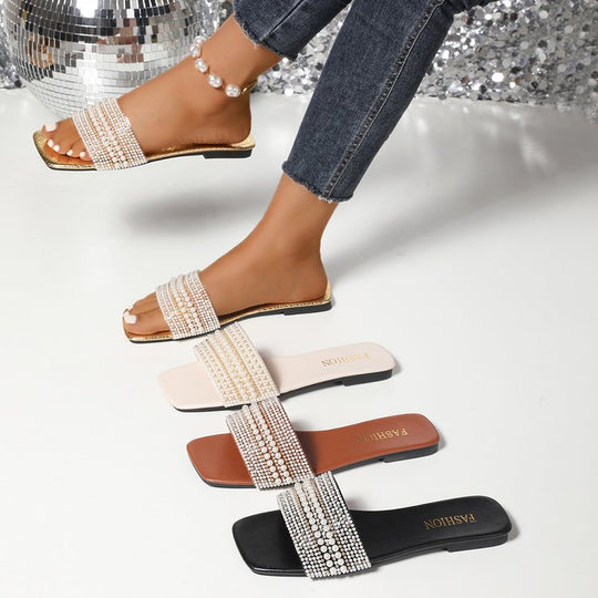 Damen Plateau-Sandalen mit dekorativen Perlenakzenten EB