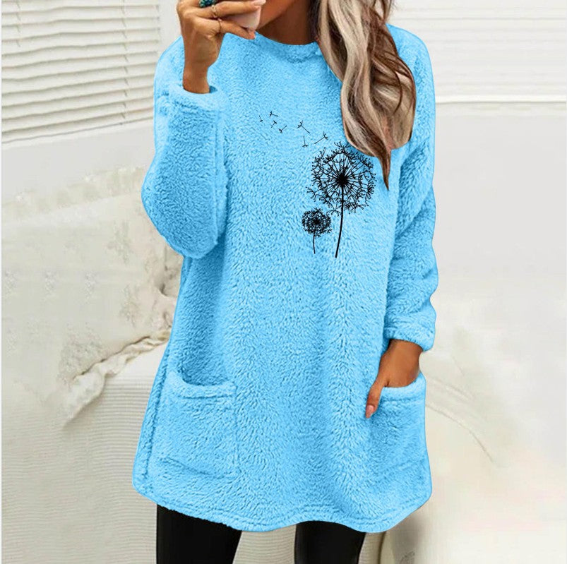 Damen Fleece-Tunika mit Dandelion-Motiv und praktischen Taschen EB