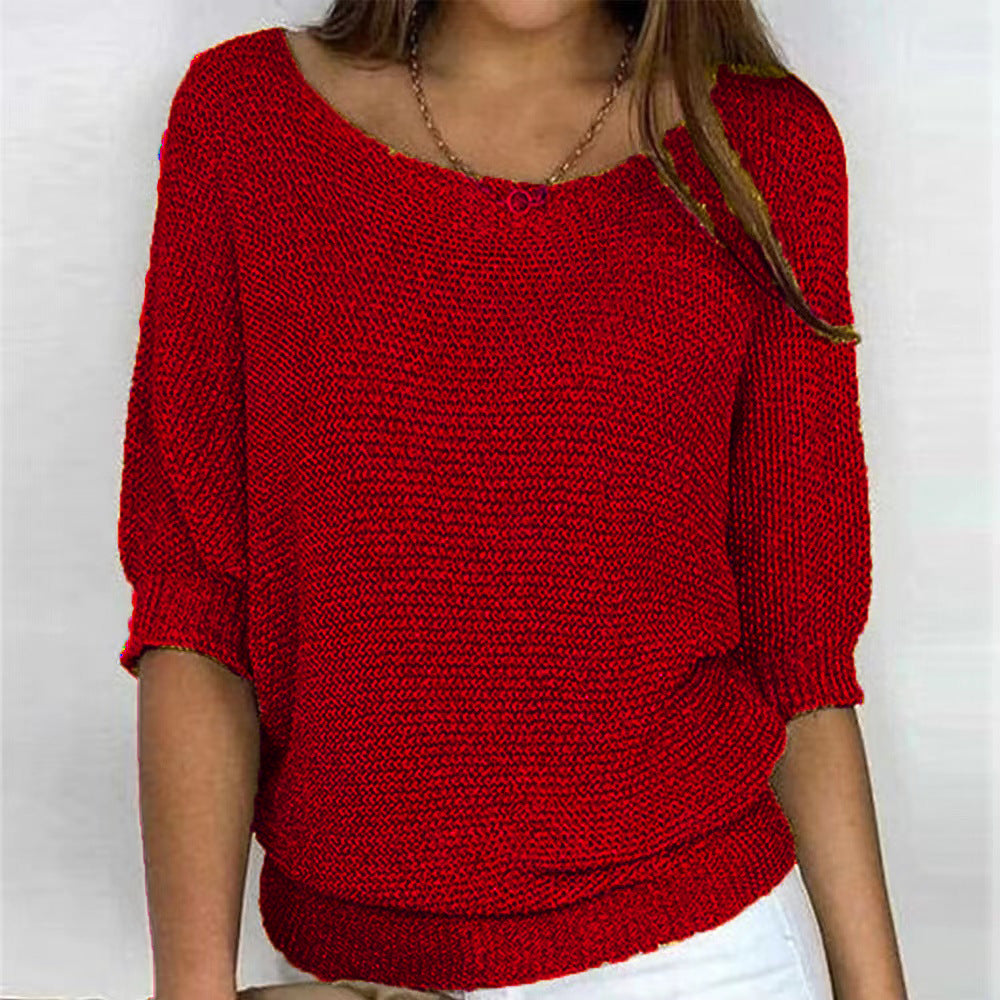 Damen nan legerer kastiger Feinstrickpullover mit weitem Ausschnitt EB