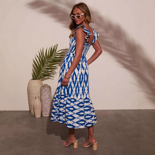 Damen Maxikleid mit lässigem Rüschendesign und elastischem Oberteil EB