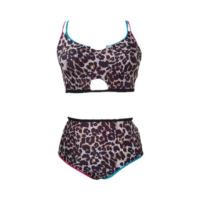 Damen Hochgeschnittener Triangel-Bikini mit modischem Animal-Print und sportlichem Design EB