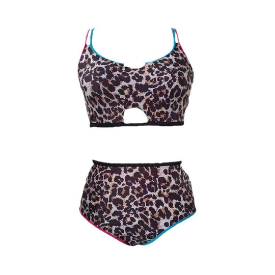 Damen Hochgeschnittener Triangel-Bikini mit modischem Animal-Print und sportlichem Design EB