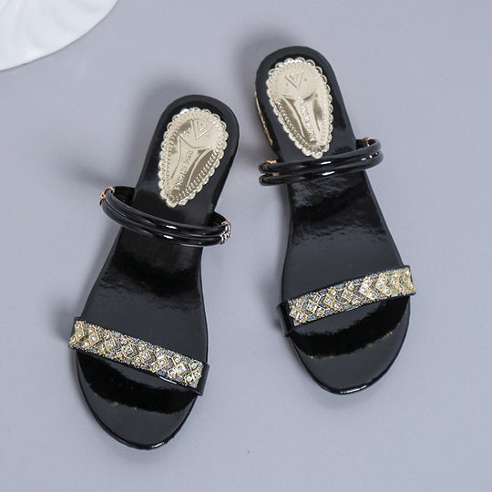 Damen Glitzernde Riemchen-Sandalen mit eleganten Verzierungen EB