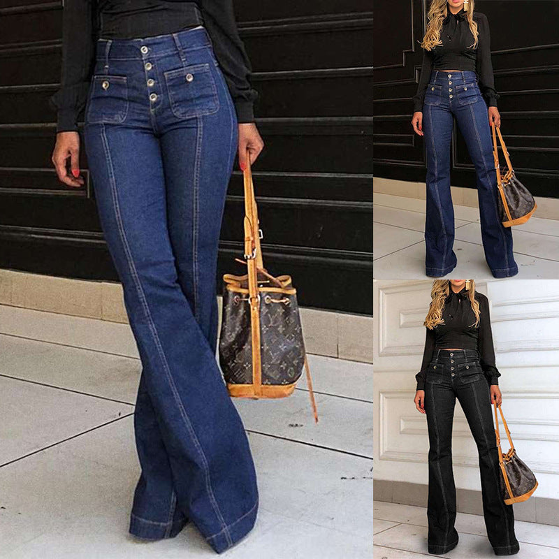 Damen Bootcut Jeans mit hohen Taillen und modischen Knopfdetails EB