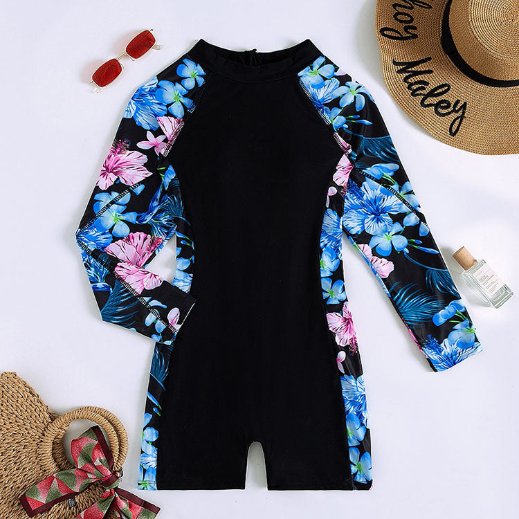 Damen Langarm-Badeanzug mit floralem Design EB