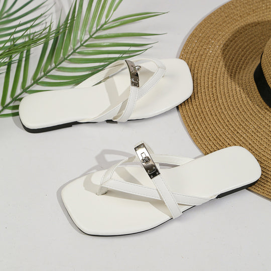 Damen Elegante Flip-Flops mit modischem Riemendesign und funkelndem Akzent EB
