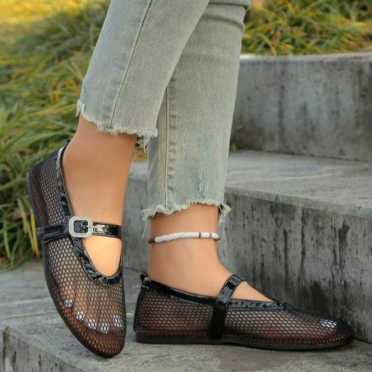 Damen Stilettos mit netzartigem Obermaterial und moderner Schnallenapplikation EB