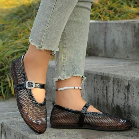 Damen Stilettos mit netzartigem Obermaterial und moderner Schnallenapplikation EB
