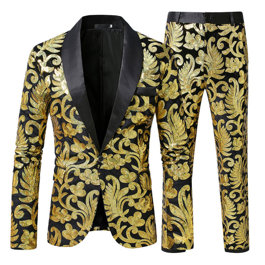 Herren glitzernder Smokinganzug mit floralen Paillettenmustern EB