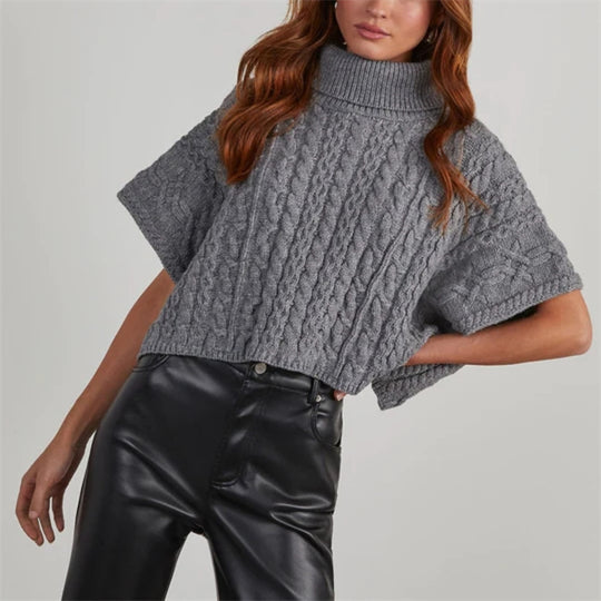 Damen Moderner Strickpullover mit hohem Kragen EB