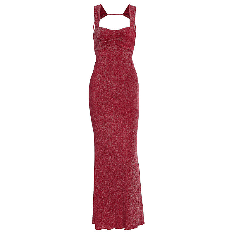 Damen Glitzerndes Maxikleid mit Carmen-Ausschnitt und figurformendem Schnitt EB