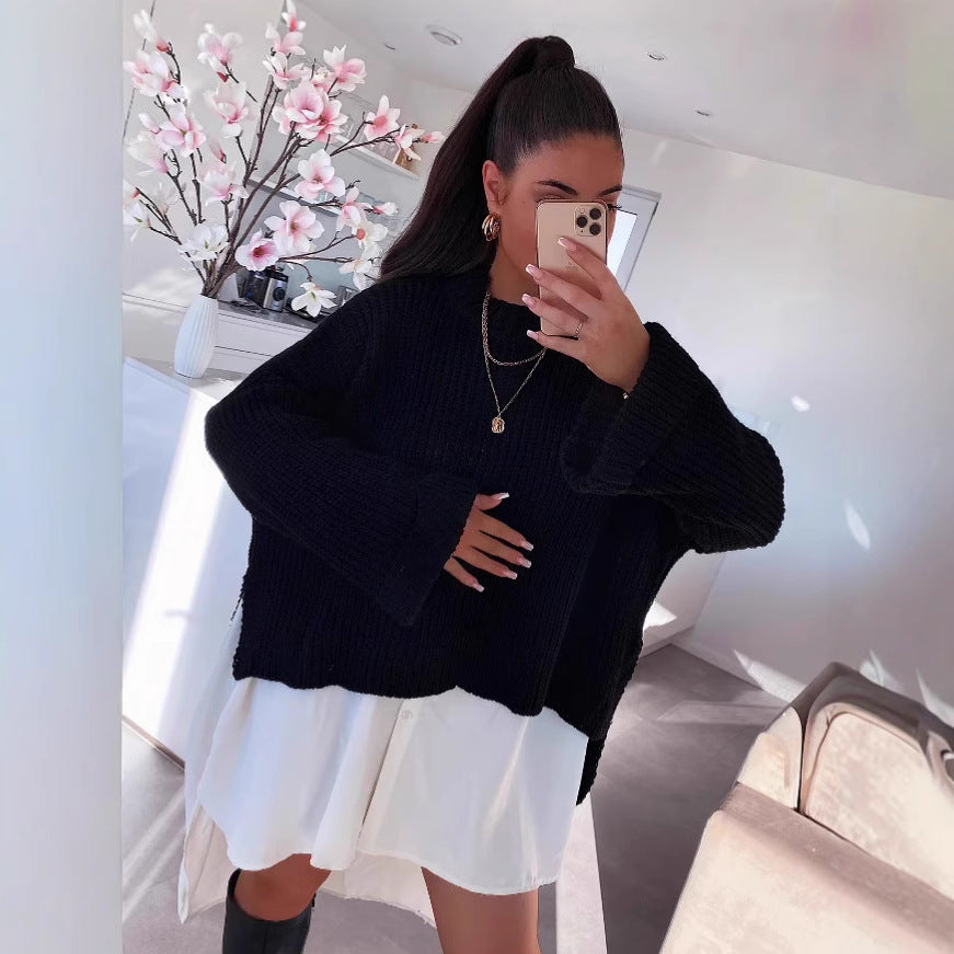 Damen oversized Strickpullover mit strukturiertem Lochdesign und lässigem Schnitt EB