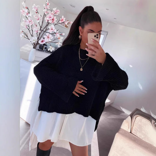 Damen oversized Strickpullover mit strukturiertem Lochdesign und lässigem Schnitt EB
