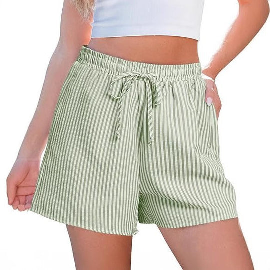 Damen lässige Shorts mit elastischem Taillenbund und gestreiftem Design EB