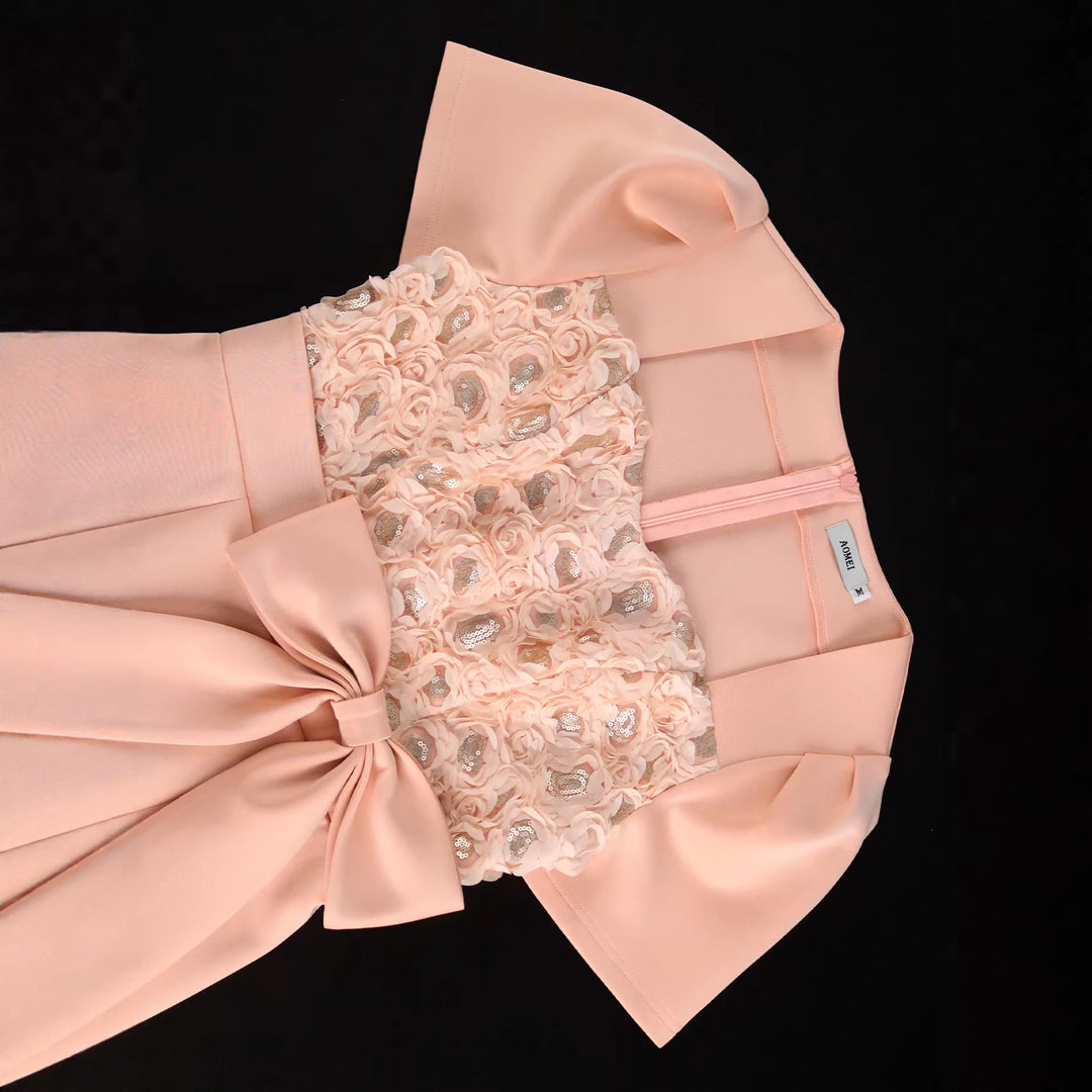 Damen Elegantes Verziertes Midi-Kleid mit Schleifenakzent EB