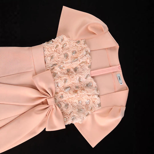 Damen Elegantes Verziertes Midi-Kleid mit Schleifenakzent EB