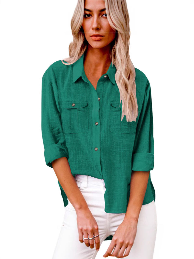 Damen Leichte Oversize-Hemdbluse aus Baumwollmischung mit Brusttaschen EB