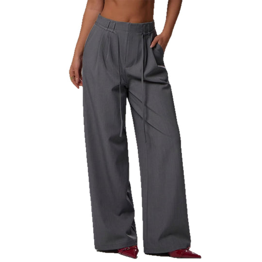 Damen Hochtaillierte Palazzo-Hose mit Bundfalten, Tunnelzug und weitem Bein EB