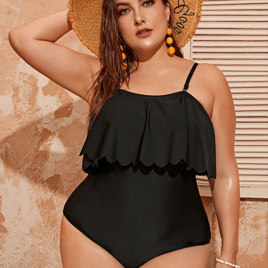 Damen Einteiler Badeanzug mit elegantem Volant-Design EB
