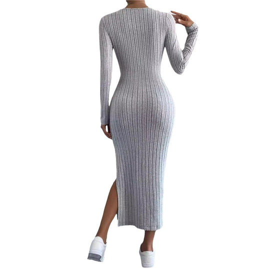 Damen Maxikleid mit seitlichem Schlitz und strukturiertem Rippdesign EB