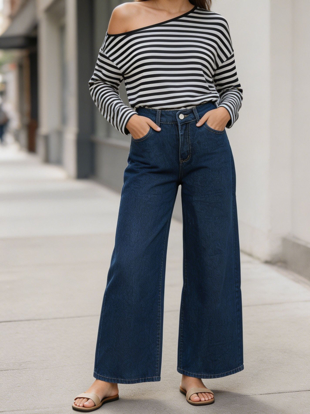 Damen nan High‑Waist Wide‑Leg-Jeans mit weitem Bein und klassischem Five‑Pocket-Schnitt EB