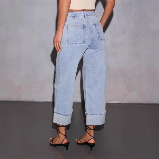 Damen Boyfriend Jeans mit lässigem Umschlagbund und hohen Taschen EB