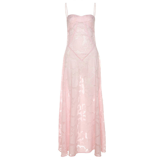 Damen Maxikleid mit transparentem Oberteil und feinem Spitzenmuster EB
