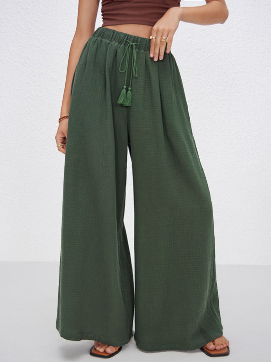 Damen weite Sommerhose im lässigen Boho-Stil mit elastischem Bund und seitlichen Taschen EB