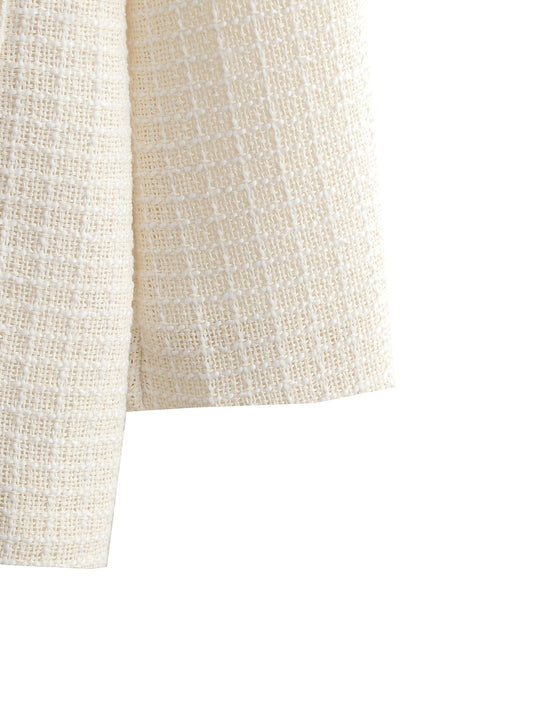 Damen Bouclé-Tweed Blazerjacke mit Rundhals und aufgesetzten Taschen EB