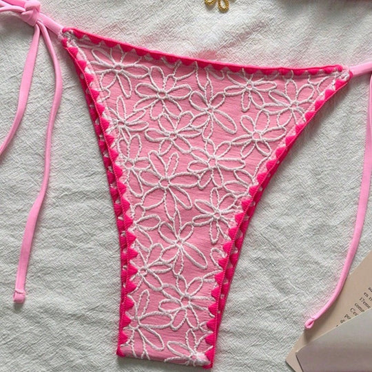 Damen Triangel-Bikini-Set mit floralen Stickereien EB