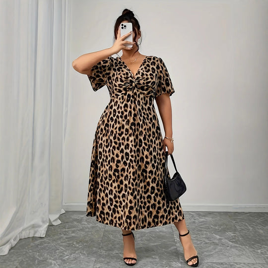 Damen Maxikleid mit raffiniertem Knotendesign und modernem Tiermuster EB