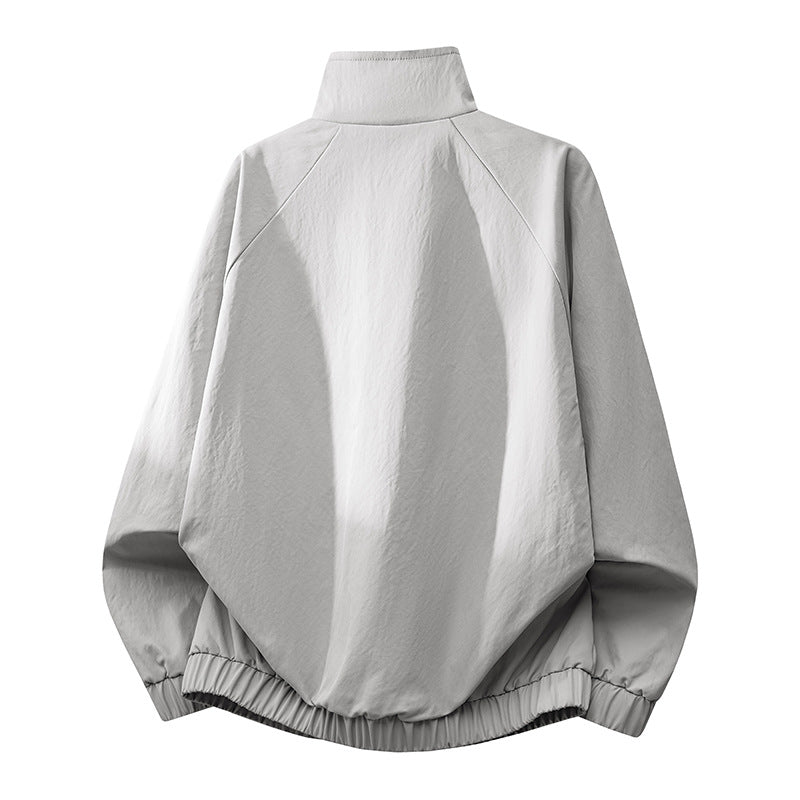 Herren ultraleichter Windbreaker-Blouson mit Stehkragen, elastischem Saum und verdeckten Druckknopf-Taschen EB