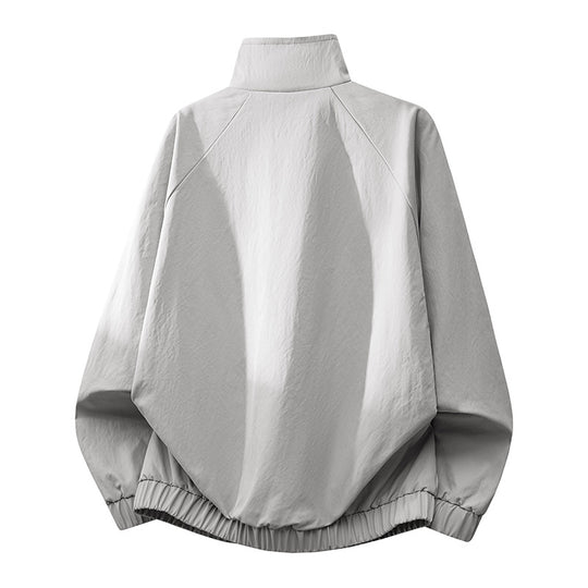 Herren ultraleichter Windbreaker-Blouson mit Stehkragen, elastischem Saum und verdeckten Druckknopf-Taschen EB