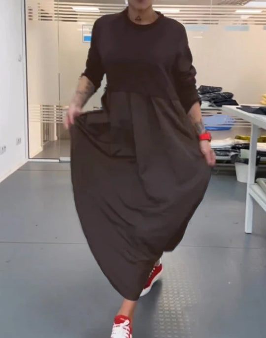 Damen Maxikleid mit lässigem Schnitt und praktischem Taillenregulierungsband Heidi-Mode
