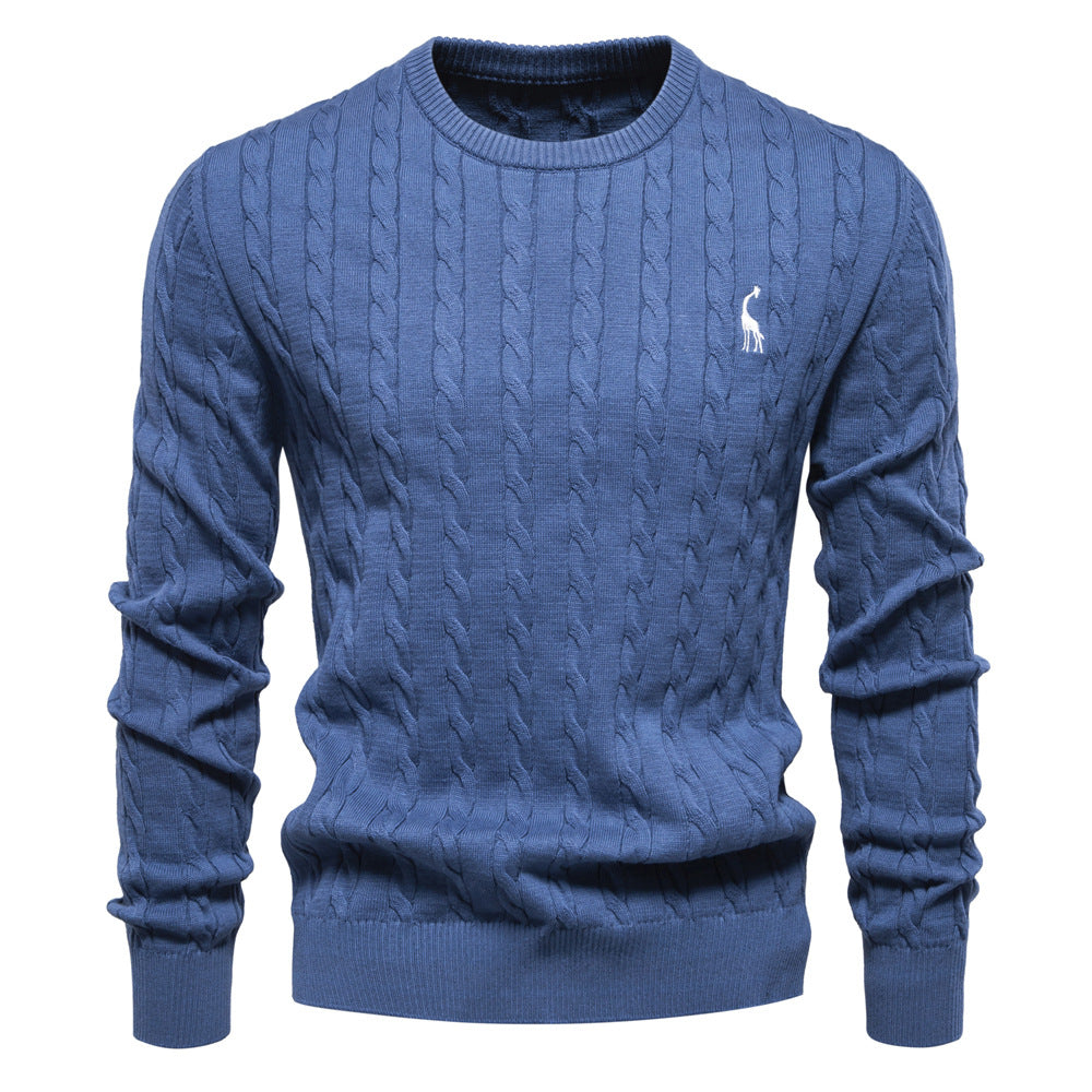 Herren Strickpullover mit Zopfmuster und Rundhalsausschnitt EB