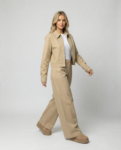 Damen kurze Blousonjacke und extraweite Palazzohose aus Baumwolltwill EB