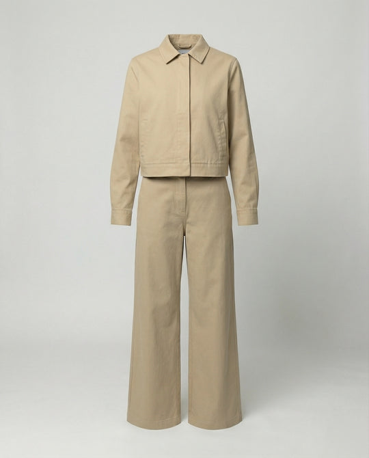 Damen kurze Blousonjacke und extraweite Palazzohose aus Baumwolltwill EB