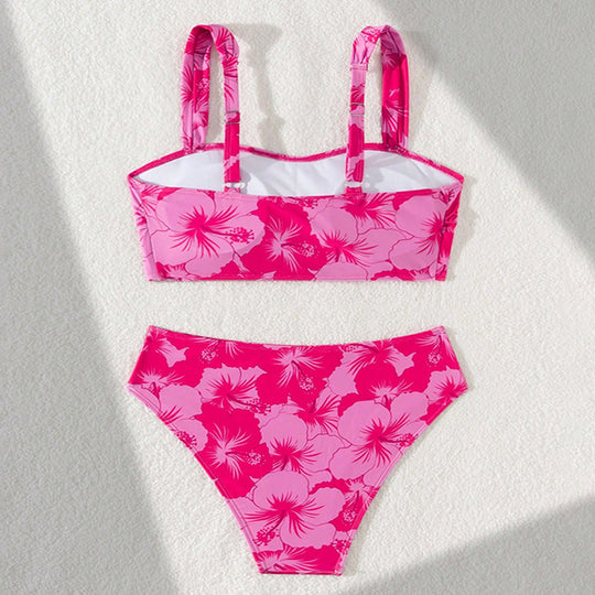 Damen Bikini-Set mit floralem Design und hohem Bund EB