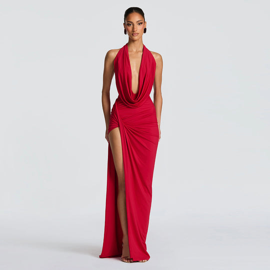 Damen Elegantes Maxikleid mit tiefem Halsochnitt und seitlichem slit EB