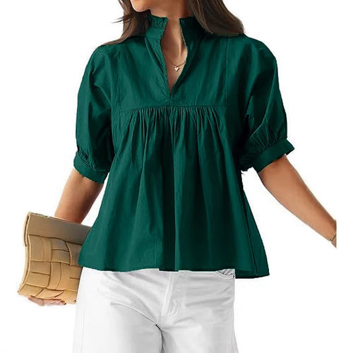 Damen elegante kurzärmlige Bluse mit Rüschendetails und lässigem Schnitt EB